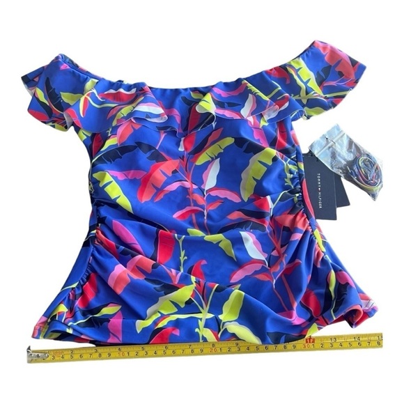 Tommy Hilfiger BLUE MULTI Ruffle Tankini Swim Top NEW XS Style TZ2KH242 NEW - Picture 4 of 14
